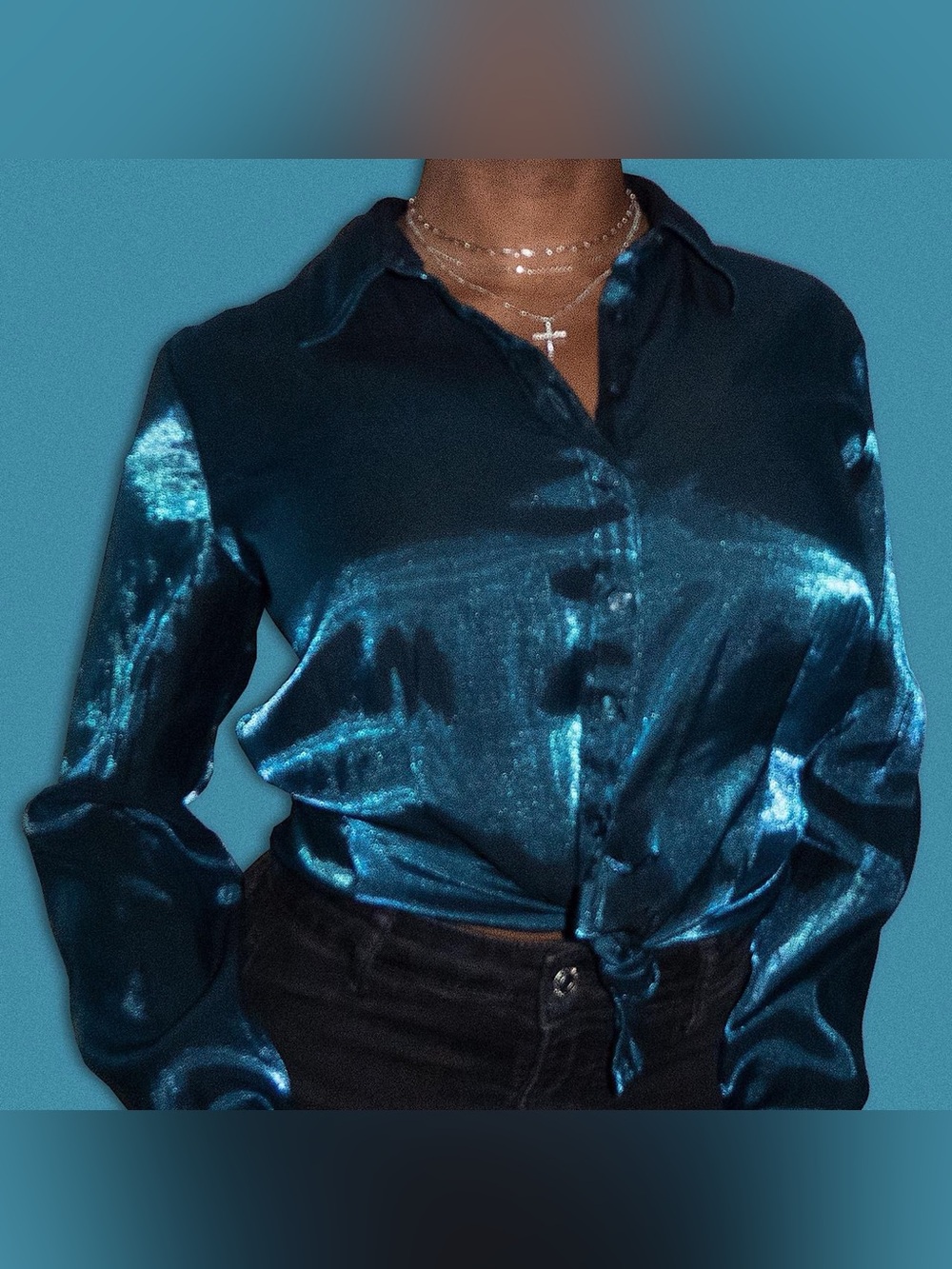JR Bentley Blue Metallic Button Down Shirt